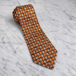 Ermenegildo Zegna Mens Tie 100% Silk Made In Italy Orange Blue Brown Print
